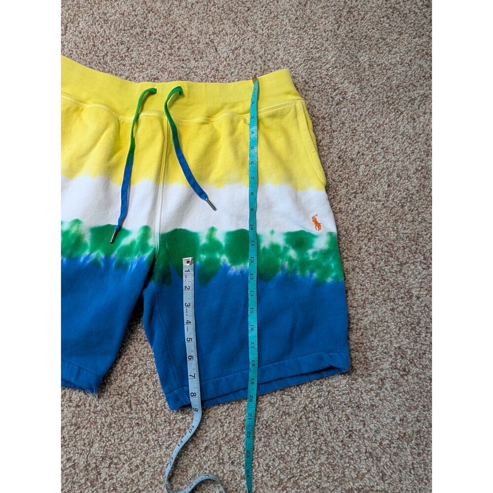 Polo Ralph Lauren Sweat Shorts Mens Large Yellow White Green Blue Tie Dye Fleece - Picture 4 of 12